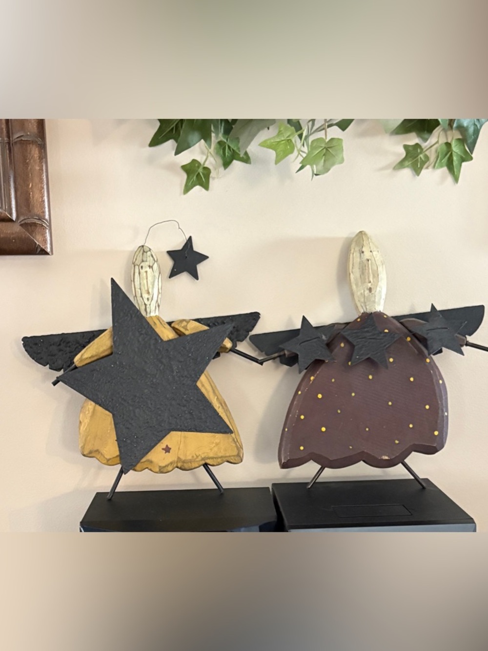Pair of Primitive Style Wood and Metal Angels